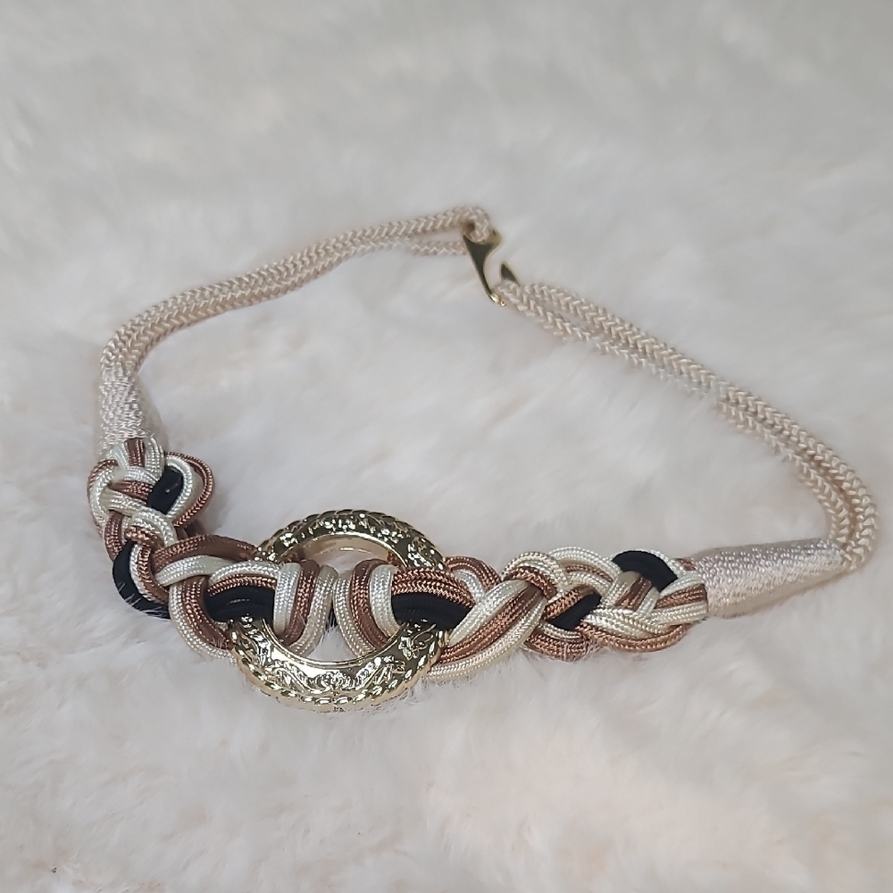 Vintage Braided Satin Rope Belt with Gold Accent